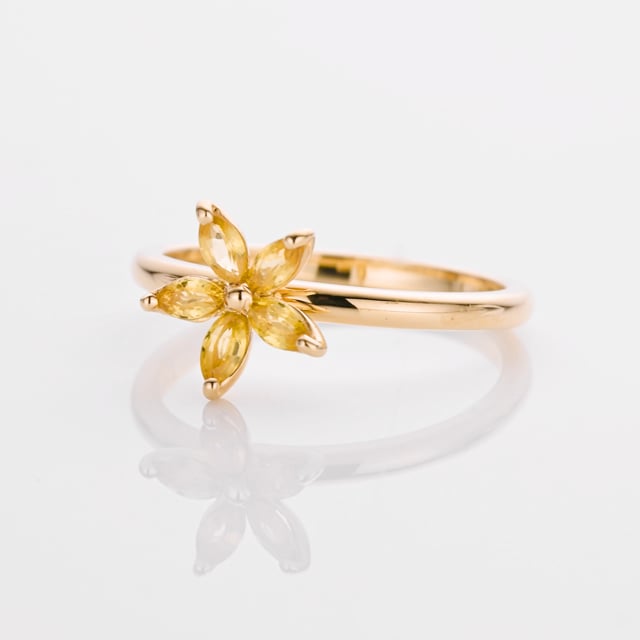 Flower Ring with Marquise cut Yellow Sapphire Petals