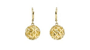 18kt Gold Over Sterling Diamond-Cut Ball Drop Earrings
