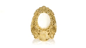 Mother-of-Pearl Floral Filigree Ring in 18kt Gold Over Sterling