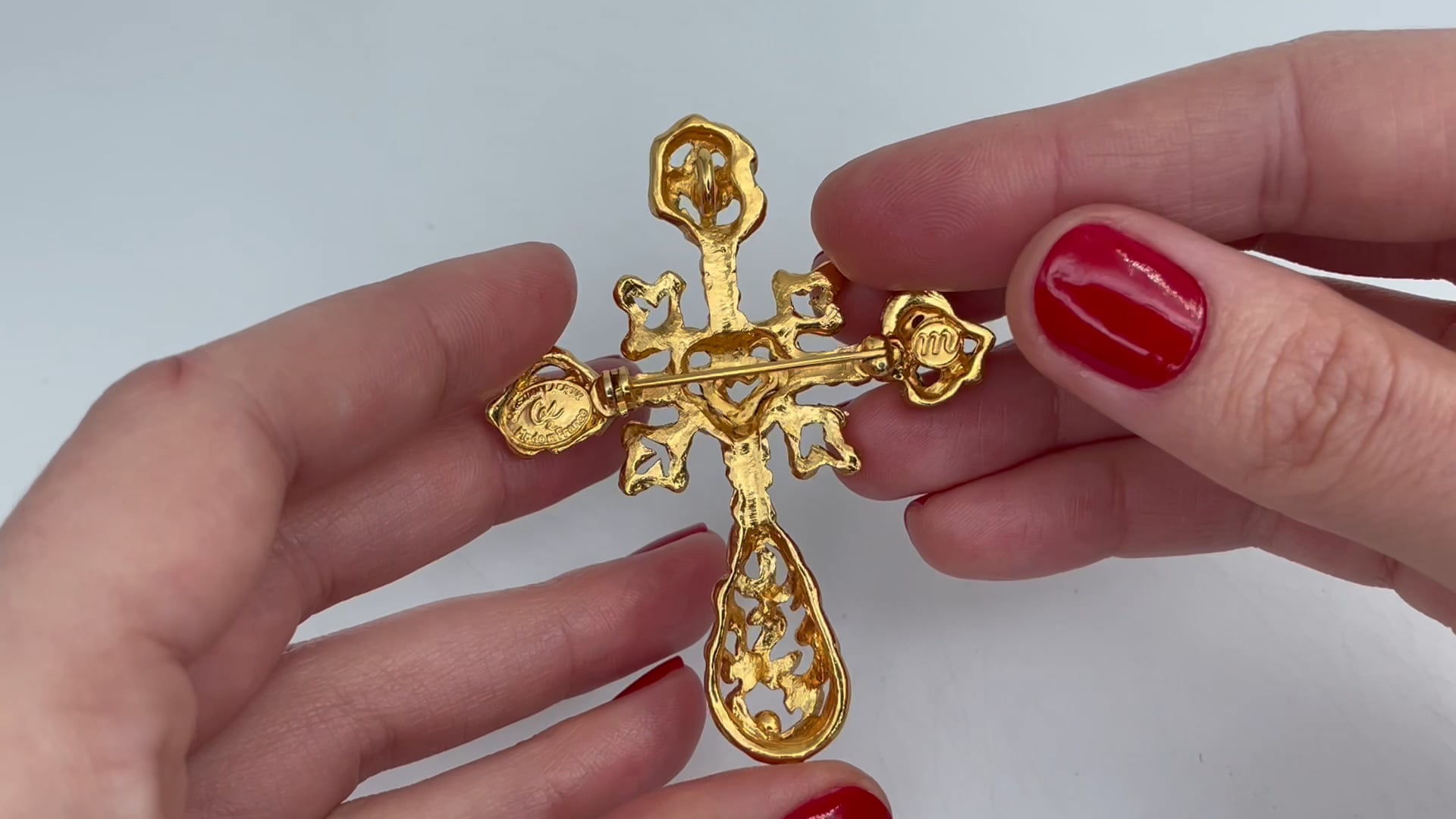 1980s Vintage Christian Lacroix Gold Tone Baroque Openwork Cross