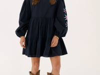 Dark blue embroidery dress with flowers | My Jewellery