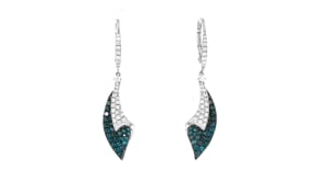1.30 ct. t.w. Blue and White Diamond Drop Earrings in 14kt White Gold
