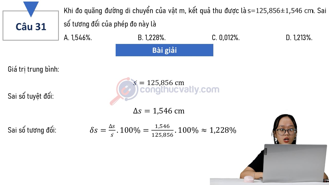 Khi đo quãng đường di chuyển của vật m, kết quả thu được là
