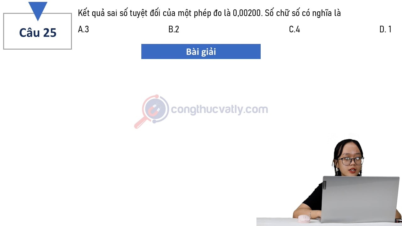 Kết quả sai số tuyệt đối của một phép đo là 0,00200.