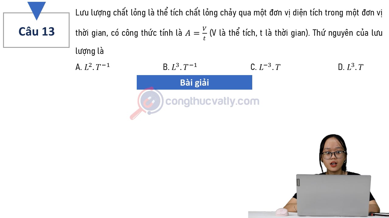 Lưu lượng chất lỏng là thể tích chất lỏng chảy qua một đơn vị diện tích trong một đơn vị thời gian, có công thức tính là A = V/t (V là thể tích, t là thời gian).