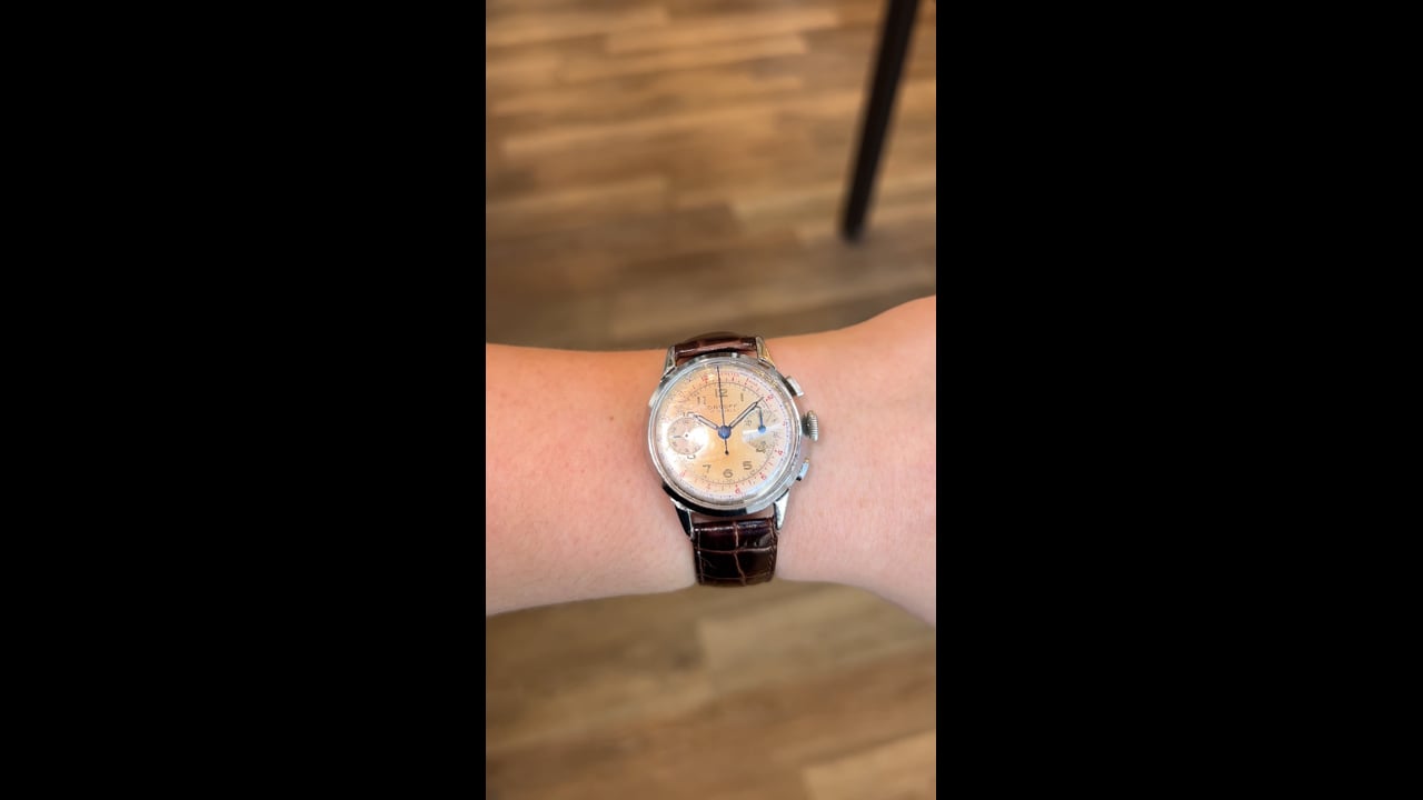 Vintage 1950s Orloff Chronograph Watch Tropical Dial in Stainless
