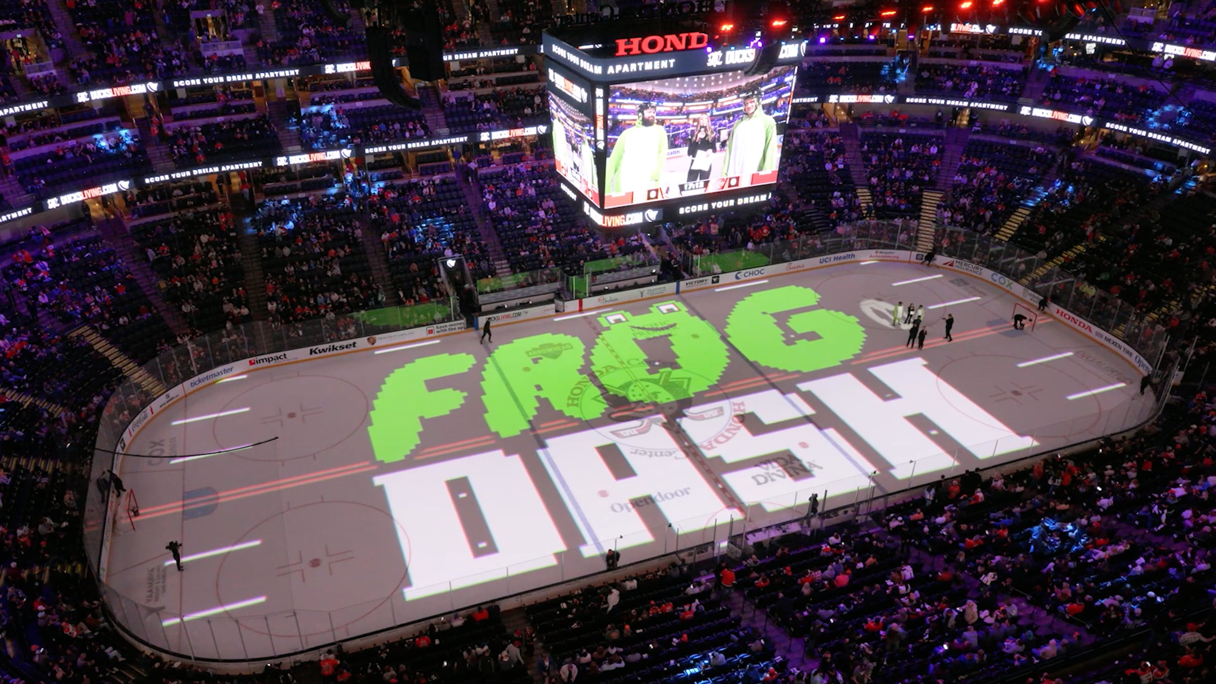 Fans Play Life-Size Frog-Dash Game at Anaheim Ducks Hockey Game ...