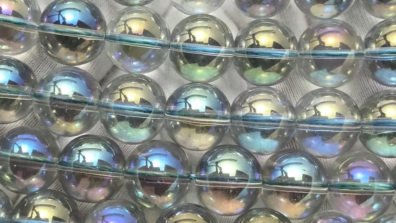 グレーフラッシュクリスタル（溶錬水晶） ラウンド12mm 1連｜天然石