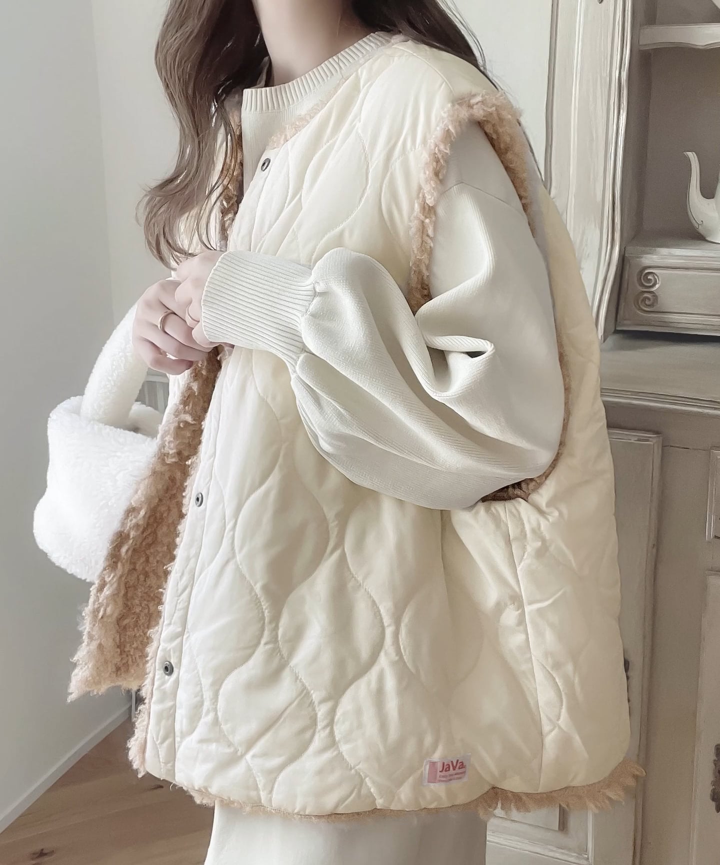 JaVa ジャバコラボ》2way中綿キルティング×ファーリバーシブルベスト