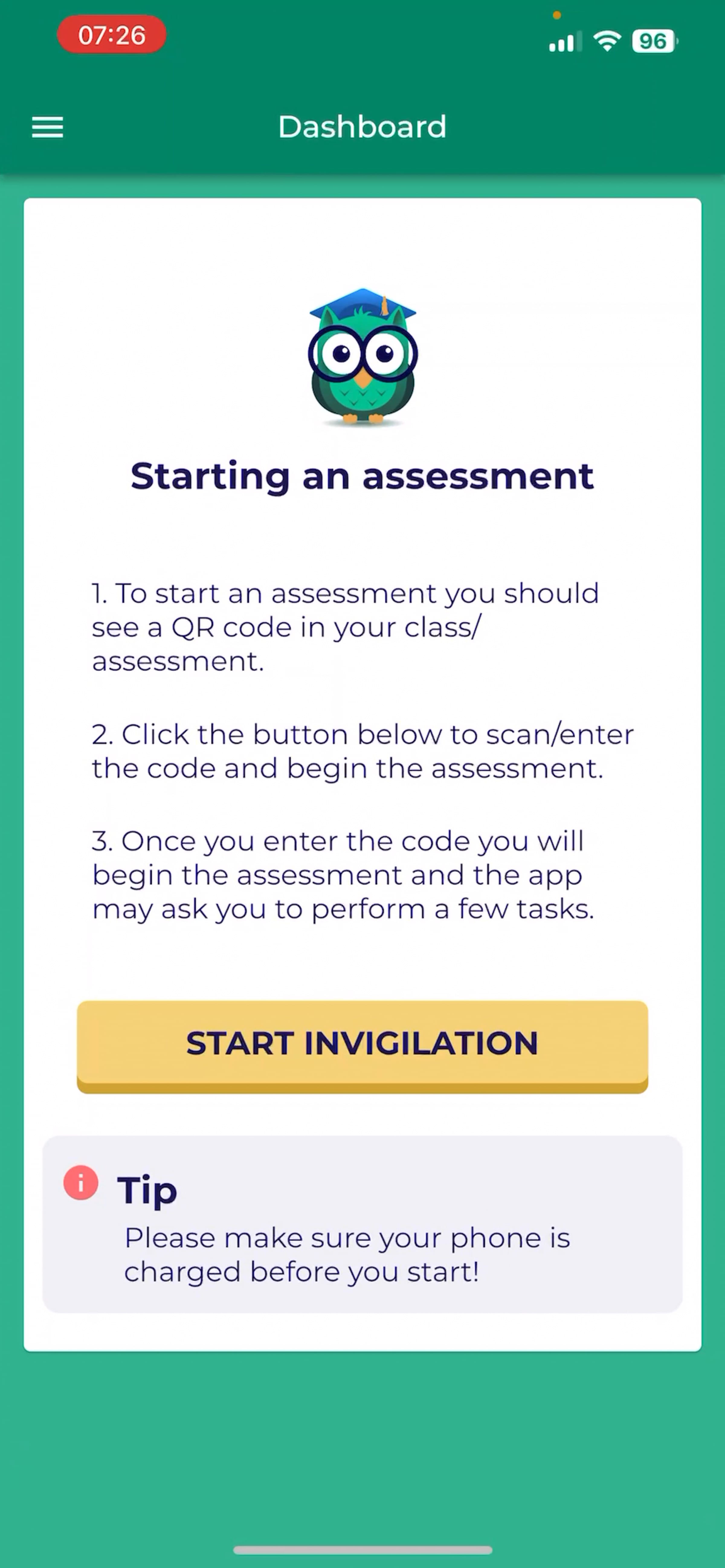 Using the Invigilator app on the day of your assessment