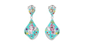 Belle Etoile Primrose Multicolored Enamel and .20 ct. t.w. CZ Drop Earrings in Sterling Silver