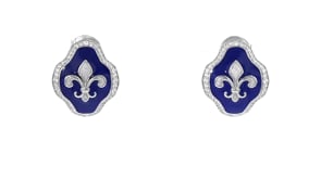 Belle Etoile Versailles Blue and White Enamel Earrings with .50 ct. t.w. CZs in Sterling Silver