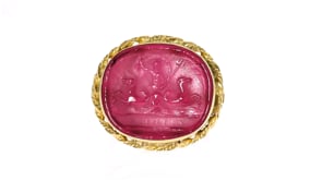 Italian Pink Venetian Glass Intaglio Ring in 18kt Gold Over Sterling