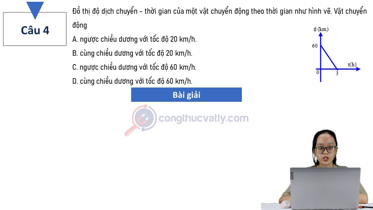 Đồ thị độ dịch chuyển - thời gian của một vật chuyển động theo thời gian như hình vẽ. Hãy xác định tính chất chuyển động của vật.