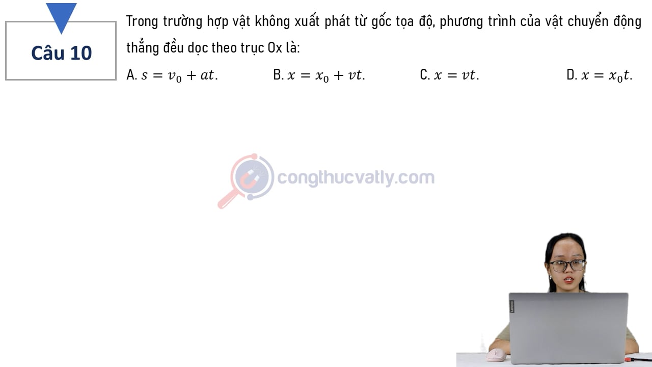 Trong trường hợp vật không xuất phát từ gốc tọa độ, phương trình của vật chuyển động thẳng đều dọc theo trục Ox là