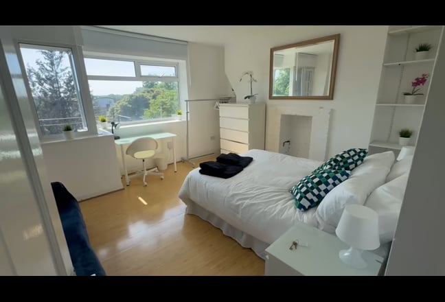 Video 1: Bedroom 3 - large sunny bedroom with private balcony chairs & table. with double bed, desk chair & l