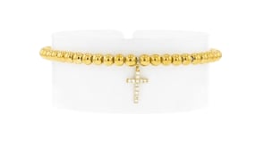4mm 18kt Gold Vermeil Bead Stretch Bracelet with .10 ct. t.w. Lab-Grown Diamond Cross Charm