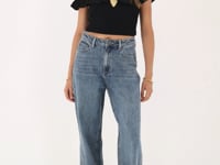 Blue wide leg jeans with rhinestone trims | My Jewellery