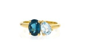 1.80 Carat London Blue Topaz and .60 Carat Aquamarine Toi et Moi Ring in 18kt Gold Over Sterling
