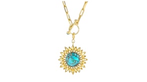 Turquoise and 2.50 ct. t.w. Citrine Sunflower Toggle Necklace in 18kt Gold Over Sterling