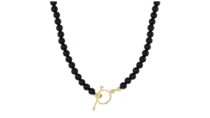 3.5-4mm Onyx Bead Charm-Compatible Toggle Necklace in 18kt Gold Over Sterling