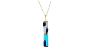 Turquoise and Lapis Pendant Necklace with .10 ct. t.w. White Topaz in 18kt Gold Over Sterling
