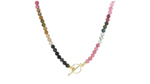 3.5-4mm Multicolored Tourmaline Bead Charm-Compatible Toggle Necklace in 18kt Gold Over Sterling