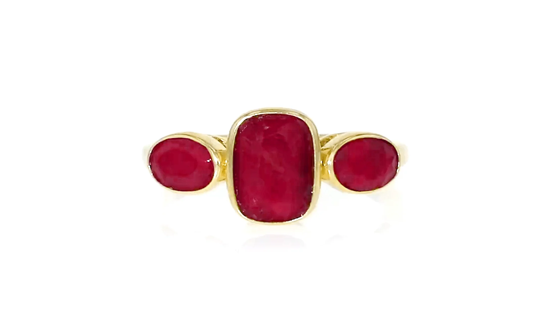 3.30 ct. t.w. Ruby Three-Stone Ring in 18kt Gold Over Sterling