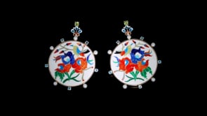 3.50 ct. t.w. Multi-Gemstone Bird and Flower Inlay Drop Earrings with 3.5-4mm Cultured Pearls and .12 ct. t.w. Diamonds in 18kt