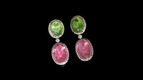 18.47 ct. t.w. Green and Pink Tourmaline Drop Earrings with .82 ct. t.w. Diamonds in 18kt Yellow Gold