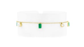 1.00 ct. t.w. Lab-Grown Emerald and .20 ct. t.w. Lab-Grown Diamond Station Bracelet in 18kt Gold Vermeil