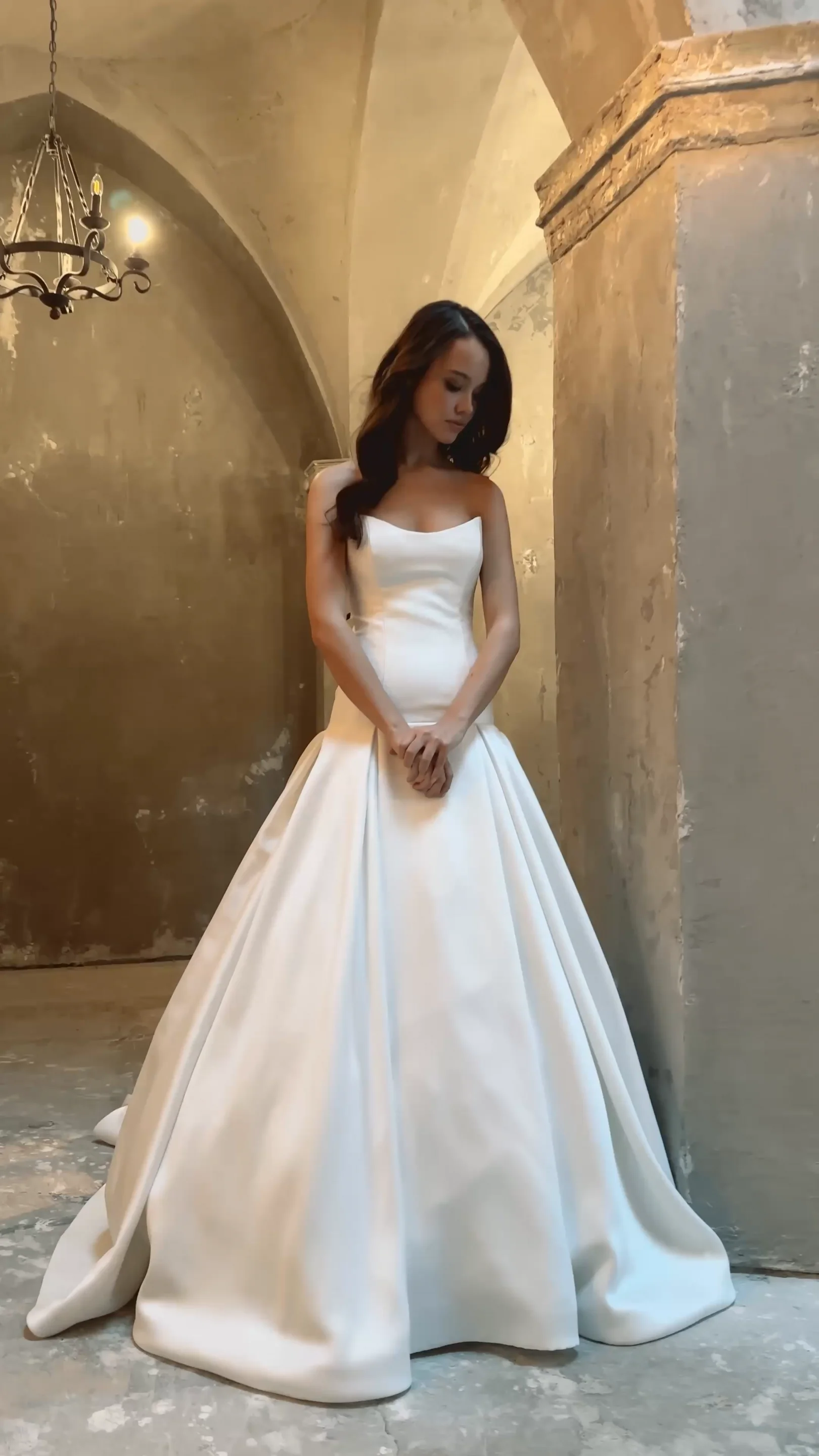 Drop Waist Mikado Ball Gown with Pleated Skirt - Style P5100