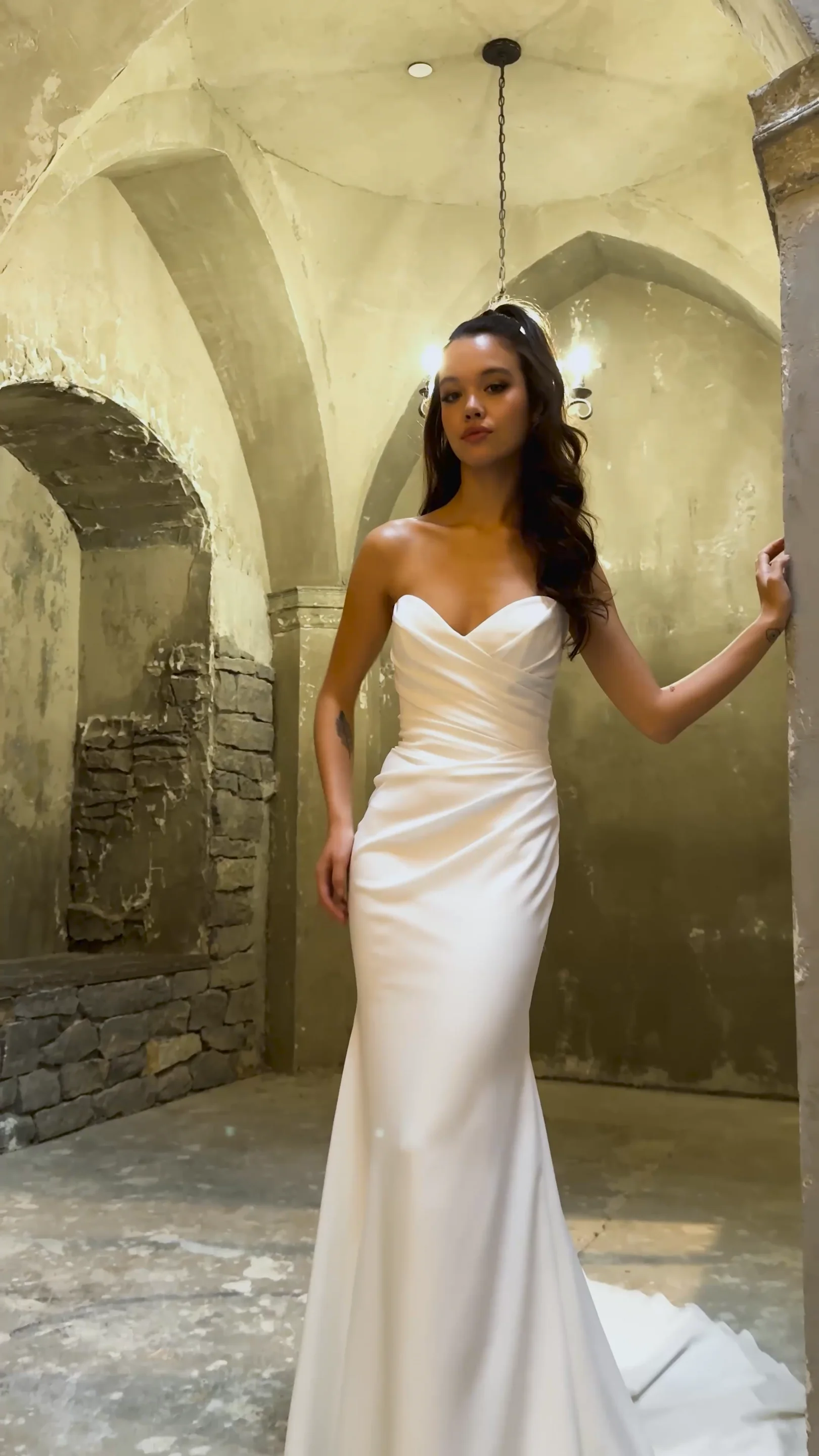 Crepe Fit & Flare Wedding Dress with Detachable Bow - P5105