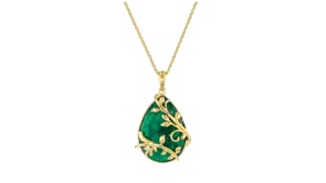 12.00 Carat Emerald Leaf Scrollwork Pendant Necklace in 18kt Gold Over Sterling