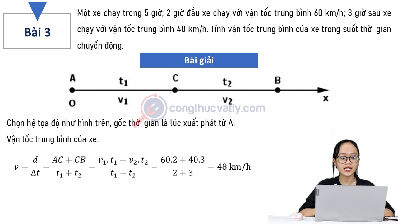 Một xe chạy trong 5 giờ. 2 giờ đầu xe chạy với tốc độ trung bình 60 km/h; 3 giờ sau xe chạy với vận tốc trung bình 40 km/h.