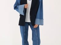 Dark blue blazer with denim sleeves | My Jewellery