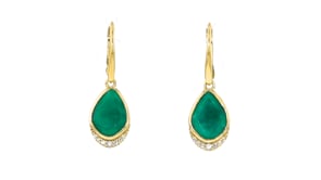 5.75 ct. t.w. Emerald and .10 ct. t.w. White Topaz Drop Earrings in 18kt Gold Over Sterling