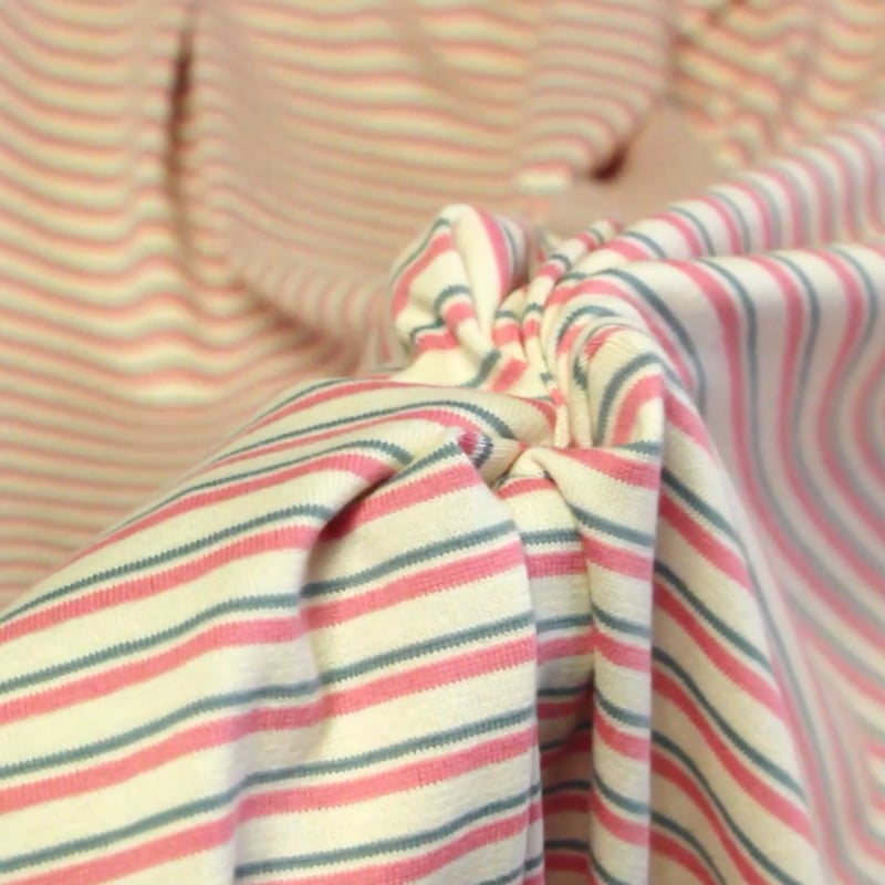 Vidéo: Jersey 100% coton - Rayures rose & bleu