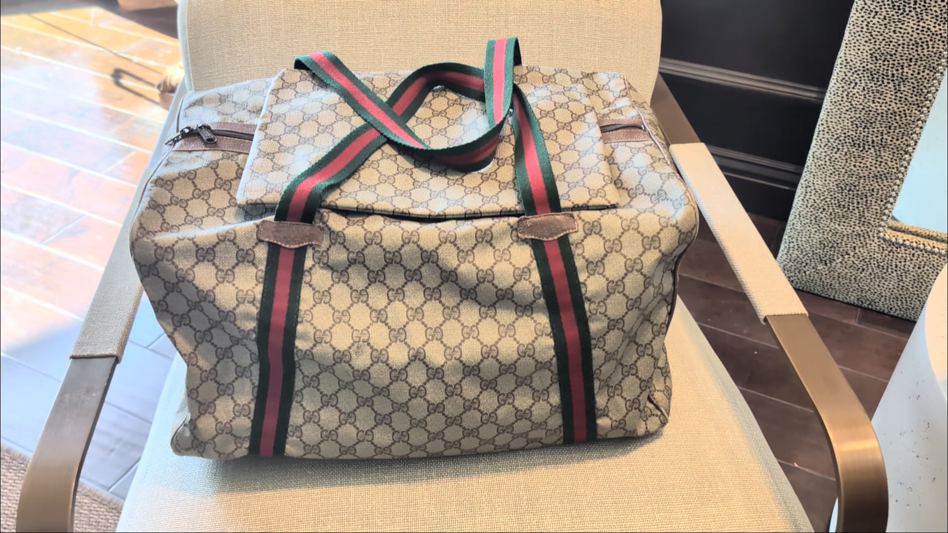 Gucci Vintage GG Supreme Weekender Duffle Bag with Pouch at 