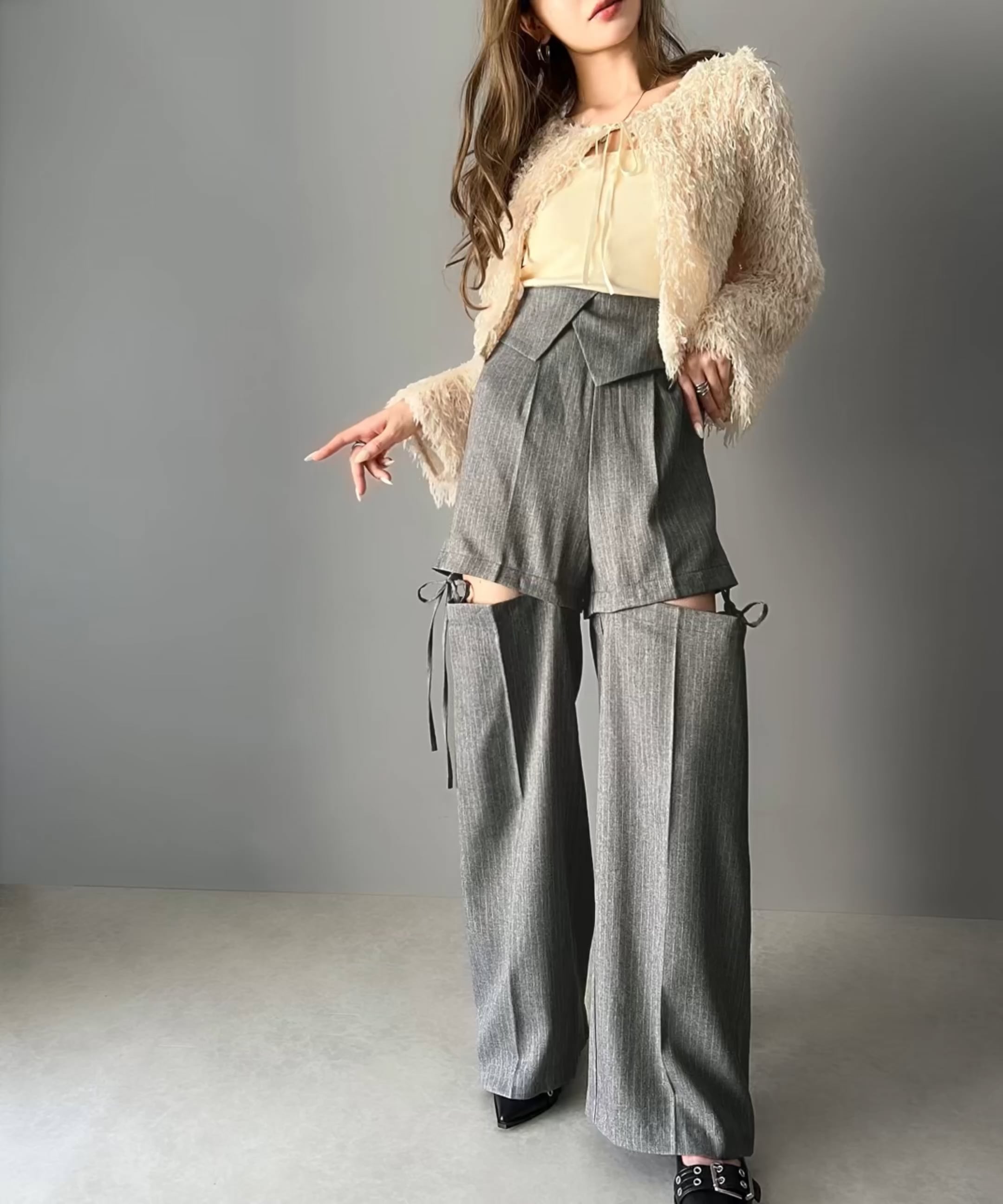 mily bilet】ウエスト折り返しリボンストラップ2WAYセンタープレス
