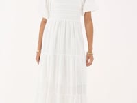 White maxi dress with smock and puff sleeves | My Jewellery