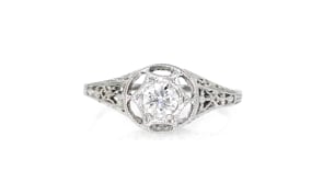 C. 1990 Vintage .30 Carat Diamond Filigree Ring in 14kt White Gold