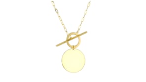 Italian 14kt Yellow Gold Personalized Disc Toggle Paper Clip Link Necklace