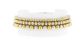Italian Sterling Silver and 18kt Gold Vermeil Jewelry Set: Three 3-5mm Bead Stretch Bracelets