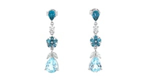 5.50 ct. t.w. Sky and London Blue Topaz Floral Drop Earrings with .50 ct. t.w. Lab-Grown Diamonds in Sterling Silver