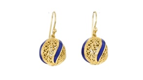 Blue Enamel Filigree Ball Drop Earrings in 18kt Gold Over Sterling
