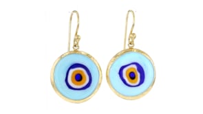 Multicolored Glass Evil Eye Drop Earrings in 18kt Gold Over Sterling