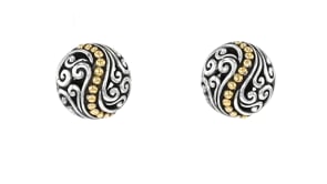 Sterling Silver and 18kt Yellow Gold Bali-Style Swirled Dome Stud Earrings