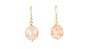 Italian 10mm Peach Cultured Baroque Pearl Drop Earrings in 18kt Gold Over Sterling
