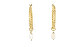 Italian 18kt Gold Over Sterling Beaded Hoop Earrings with Removable 3-5mm Cultured Baroque Pearl Drops
